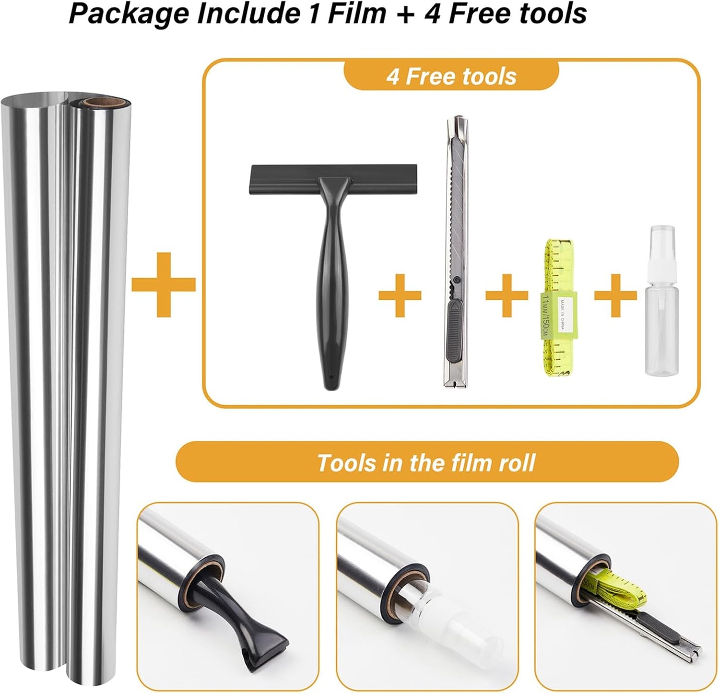 Kromapolis One Way Window Privacy Film Reflective Mirror Home Window Tint, Daytime Privacy Heat Control Anti UV Glass Tinting Static Cling (Silver, 35.4 x 118.1 inch)