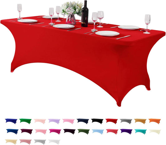 Spandex Table Cover for 8FT or 4ft or 6ft Table Universal Fitted Stretch Tablecloth for Party, Banquet, Wedding and Events-Red
