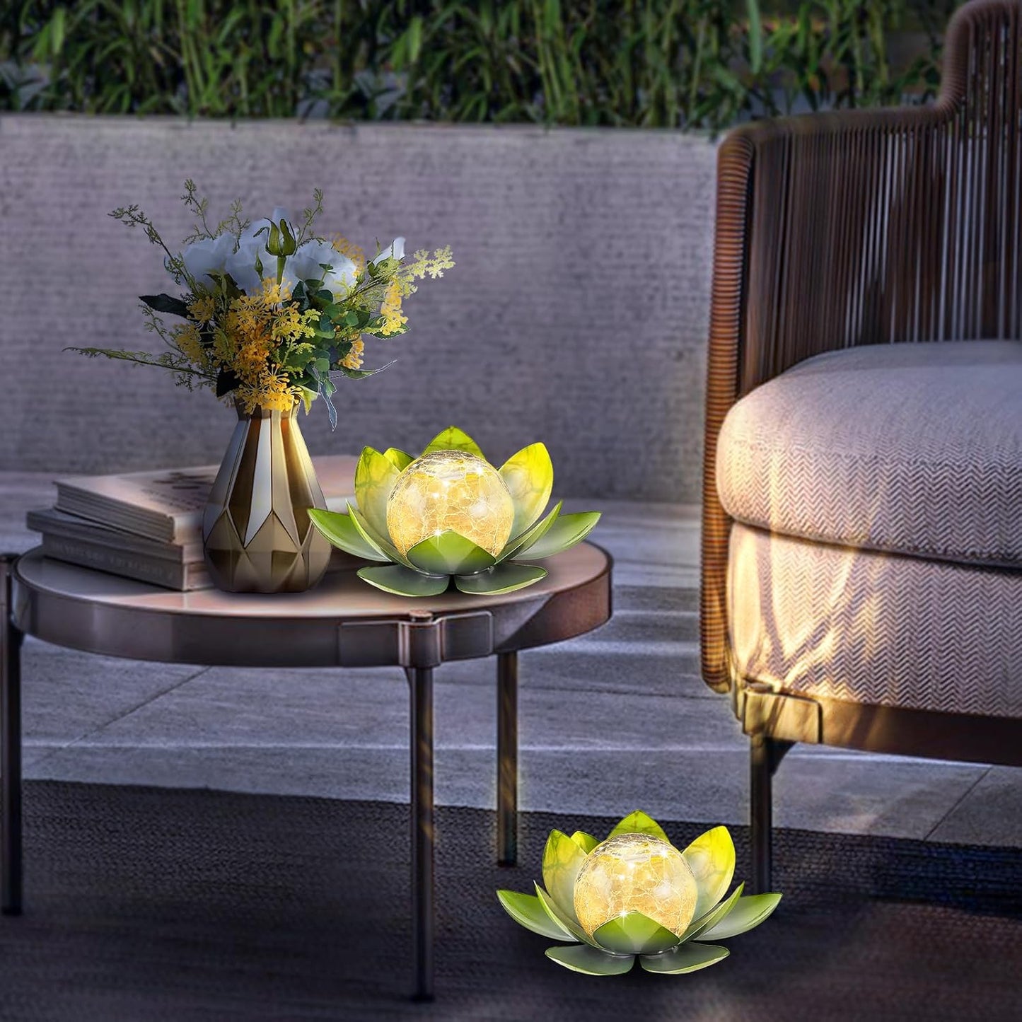 Garden Solar Light Outdoor(2Pack),Crackle Globe Glass Lotus Decoration, Waterproof Metal LED Flower Lights for Patio,Lawn,Walkway,Tabletop,Ground