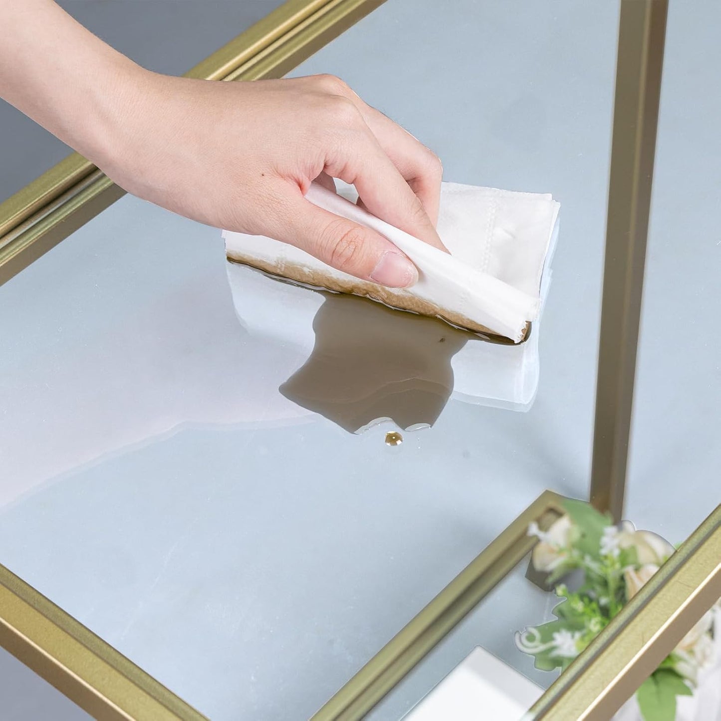 2 Tier Rectangular Side Table, Gold End Table with Glass Top, Modern Metal Clear Coffee Table，Small Accent Table for Living Room, Bedroom, 22" x 12.4" x 24"