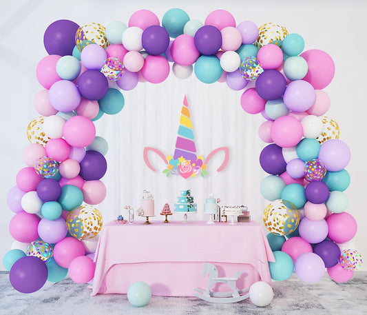 Amandir 134pcs Unicorn Balloons Arch Garland Kit, Unicorn Birthday Party Decorations for Girls Confetti Light Purple Aqua Blue Pink Balloons Set Wedding Baby Shower Party Supplies