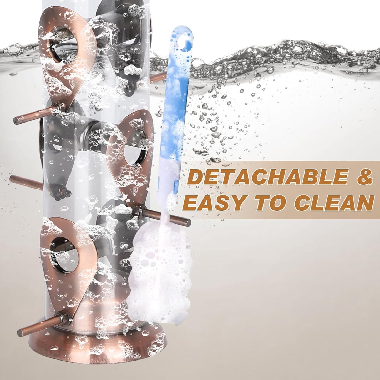 FEED GARDEN Metal Bird Feeders for Outdoors Hanging, 6-Port Tube BirdFeeders for Outside, Finch Feeders for Outside, Brushed Copper Finishing, Bird Feeder with Heavy Duty Metal Lid, Chew-Proof 1 Pack