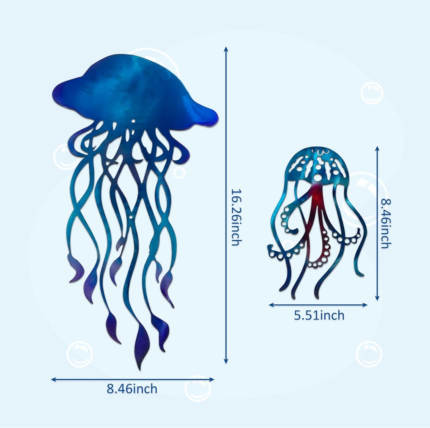 noxozoqm Metal Jellyfish Wall Decor (2 in 1), Ocean Themed Jellyfish Bathroom Decorations, Colorful Ocean Room Decor, Coastal Metal Fish Wall Decor for Beach Bath House,Bathroom,Pool and Bedroom