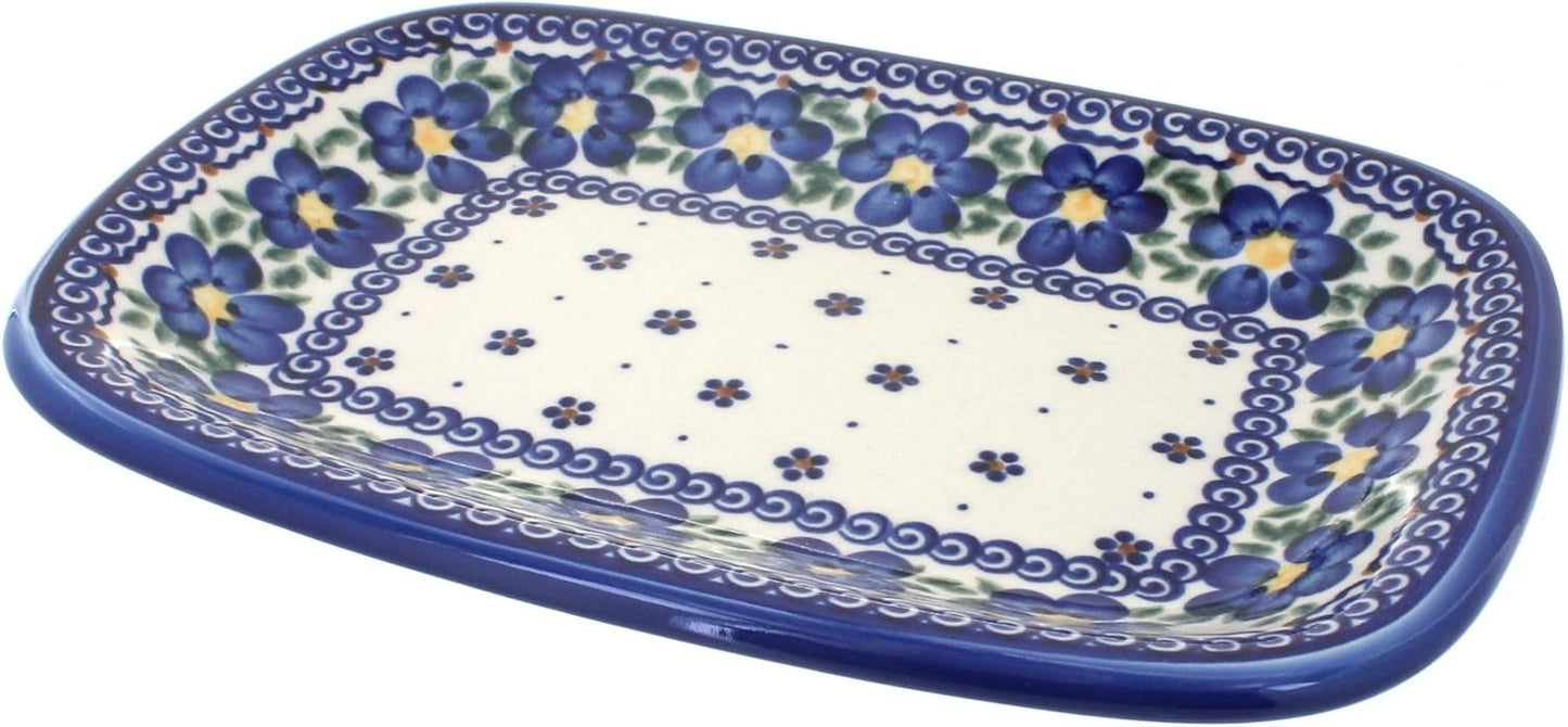 Blue Rose Polish Pottery Spring Blossom Small Rectangular Serving Platter