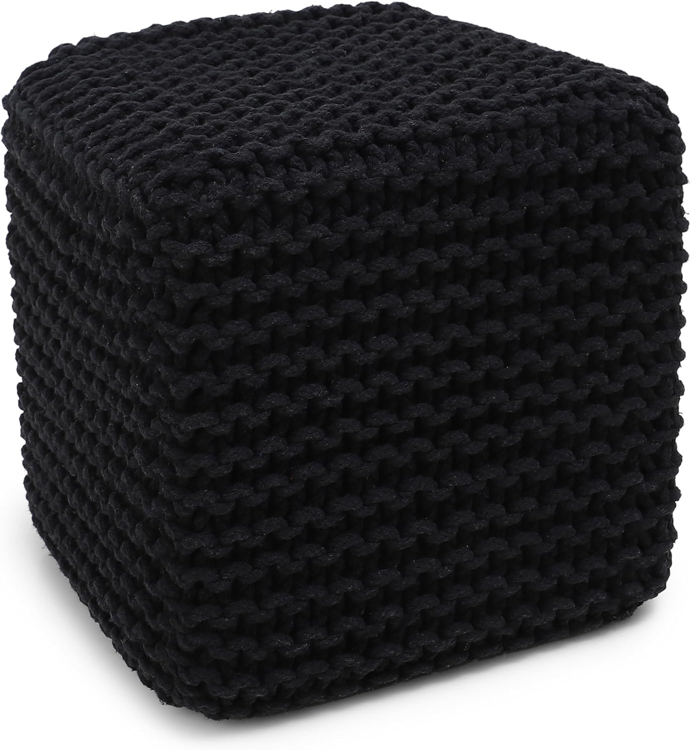 REDEARTH Cube Pouf Foot Stool Ottoman - Hand Knitted Poof - Cord Boho Pouffe - Home Décor - Stuffed Footrest for Living Room - Bedroom - Covered Patio (16" x 16" x 16") - Black