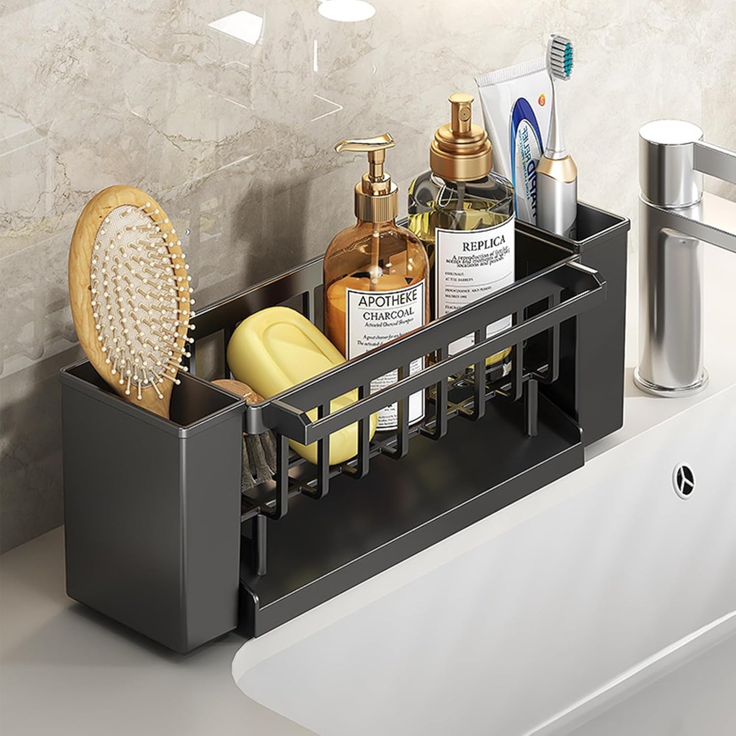 Utensil Holder, 3 Compartments Utensil Drying Rack, Dish Drainer for Kitchen Counter,Kitchen Utensils Holder with Towel Bar,Self-Draining Tray Design(White)