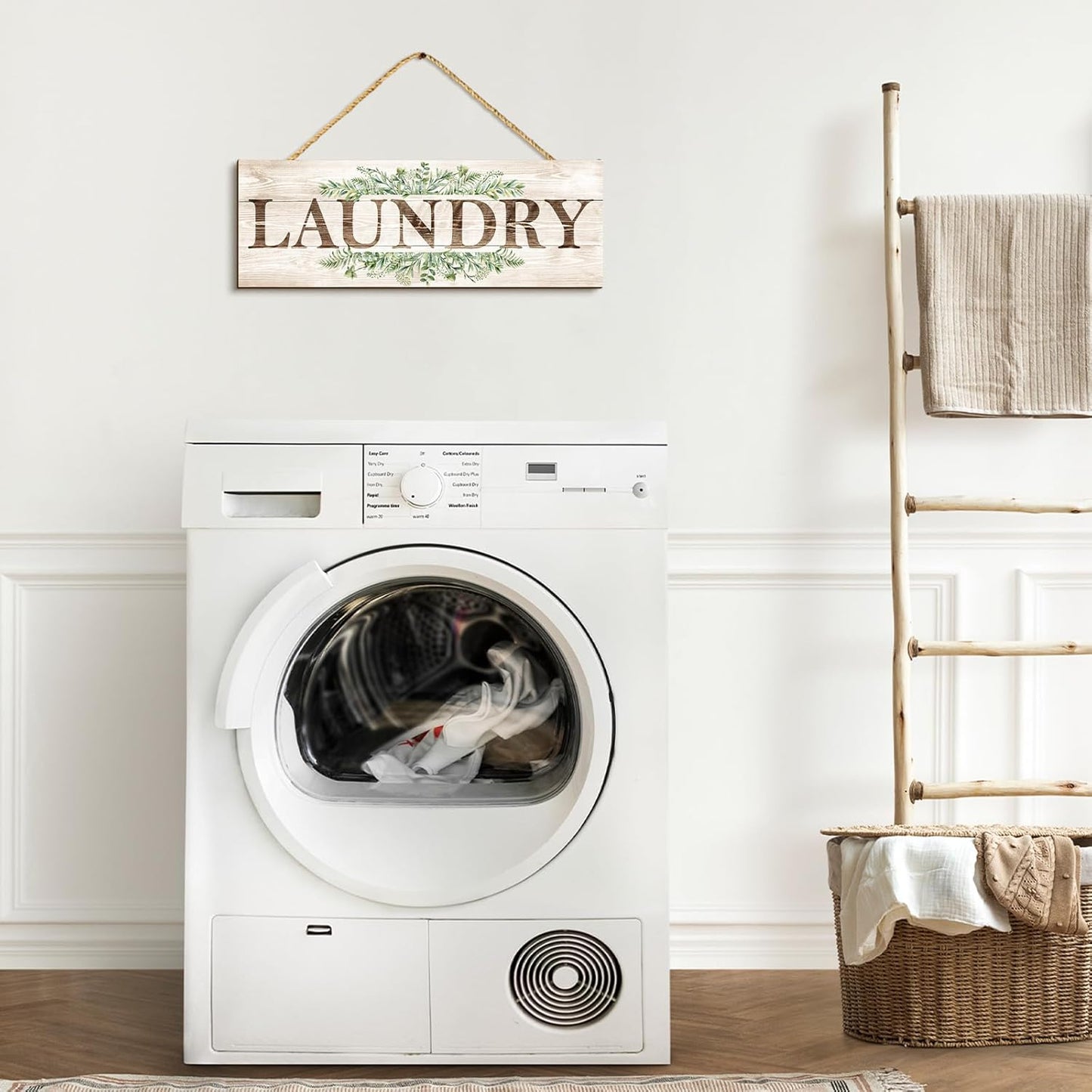 Laundry Sign Wall Decor, Kitchen Wall Art with Plant Print, Rustic Farmhouse Wall Hanging Plaque Home Kitchen Decorative (Laundry), 4.7 x 13.7 inches