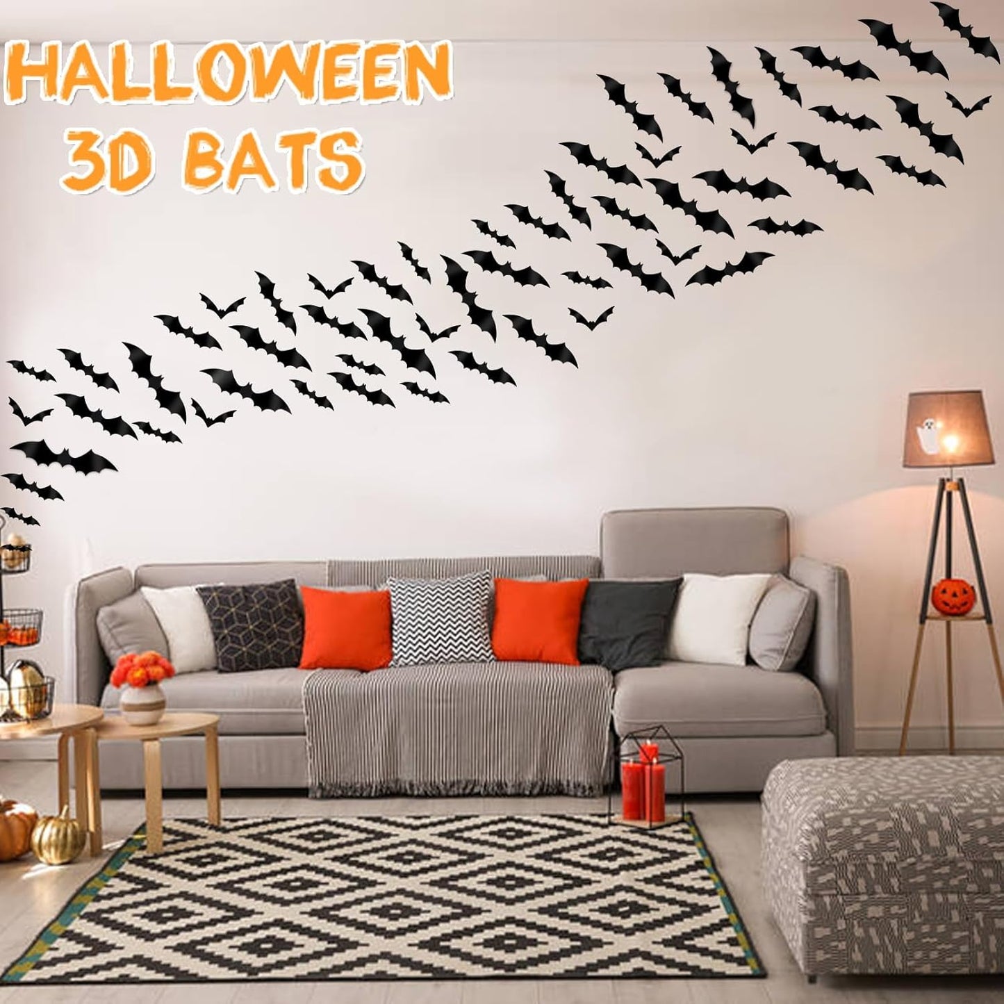 DIYASY Bats Wall Decor, 120 Pcs 3D Bat Halloween Decoration Stickers for Home Decor 4 Size Waterproof Black Spooky Bats for Room Decals