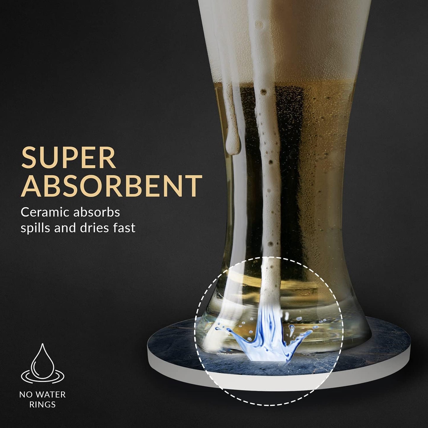 Emerson Coasters for Drinks Absorbent – Natural Stone Drink Coasters Set with Holder, Coasters for Coffee Table, Wooden Tabletop Protection Marble Style – 100% Heavy Duty Set of 6 (Ocean)