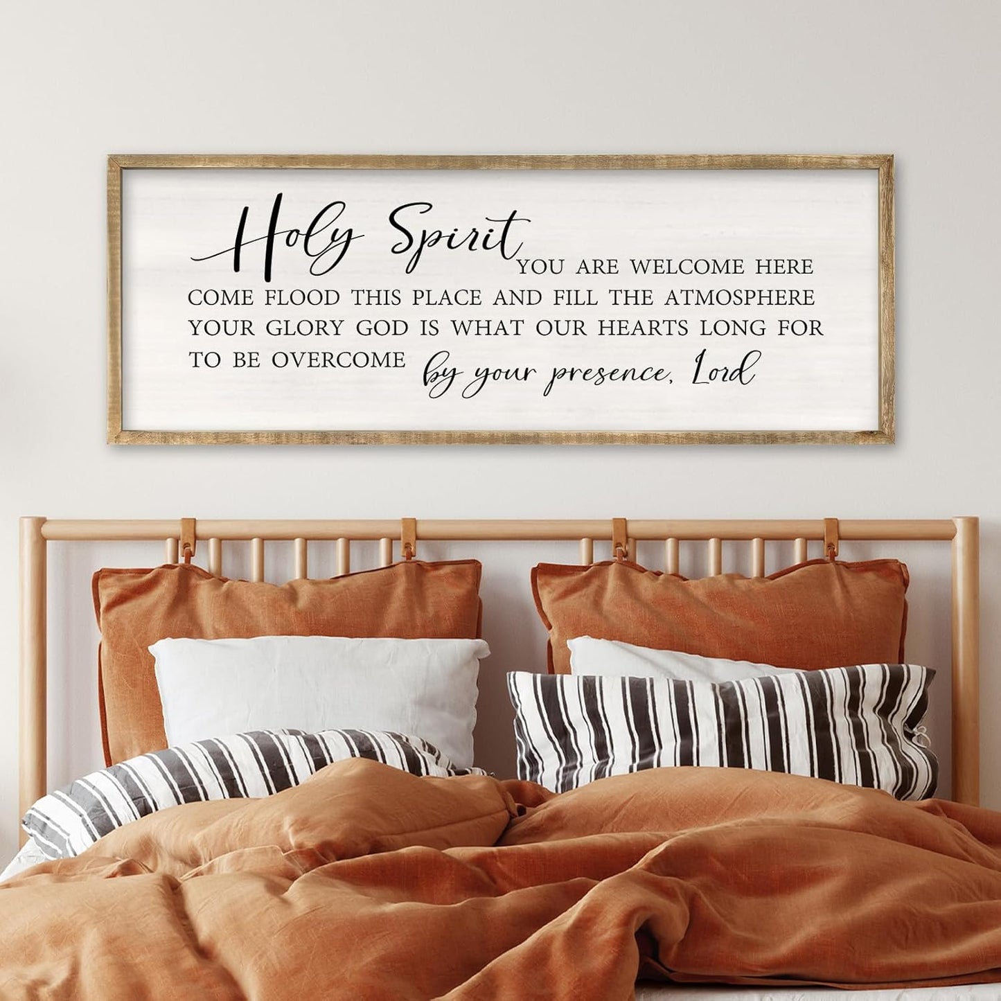 Holy Spirit You are Welcome Here Wall Decor Art 32x12 Inch Large Christian Song Bible Verse Plaque Wood Framed Sign Living Room Scripture Quote Religious For Office Wall Hanging (Wood)