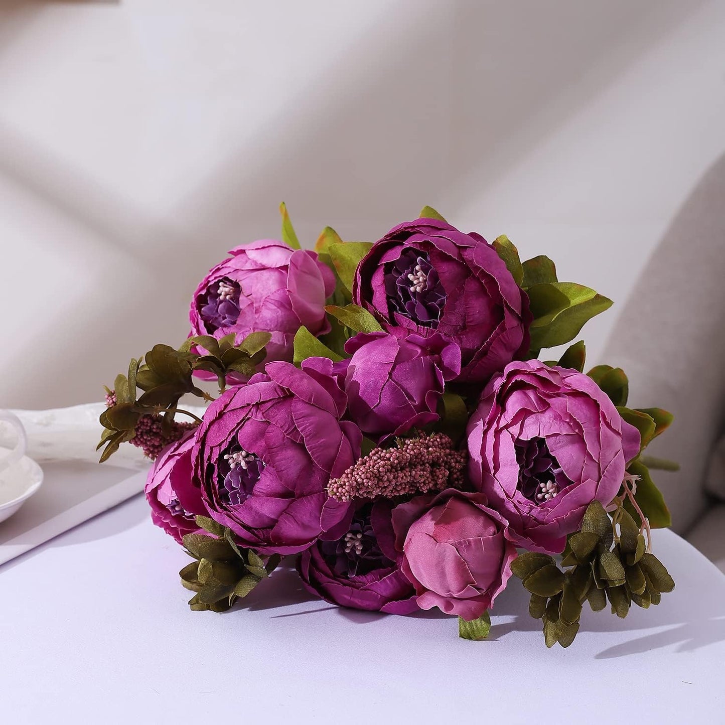 Duovlo Fake Flowers Vintage Artificial Peony Silk Flowers Wedding Home Decoration,Pack of 1 (Purple)