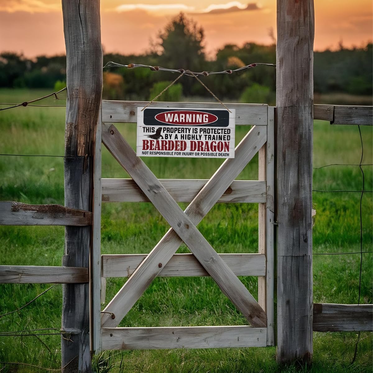 Funny Warning Signs, The Property is Protected By Highly Trained Bearded Dragon Sign, Decorative Wood Hanging Wood Plaque, Warning Wood Sign for Indoor Outdoor Use, Door Gate Hanger, House Decor
