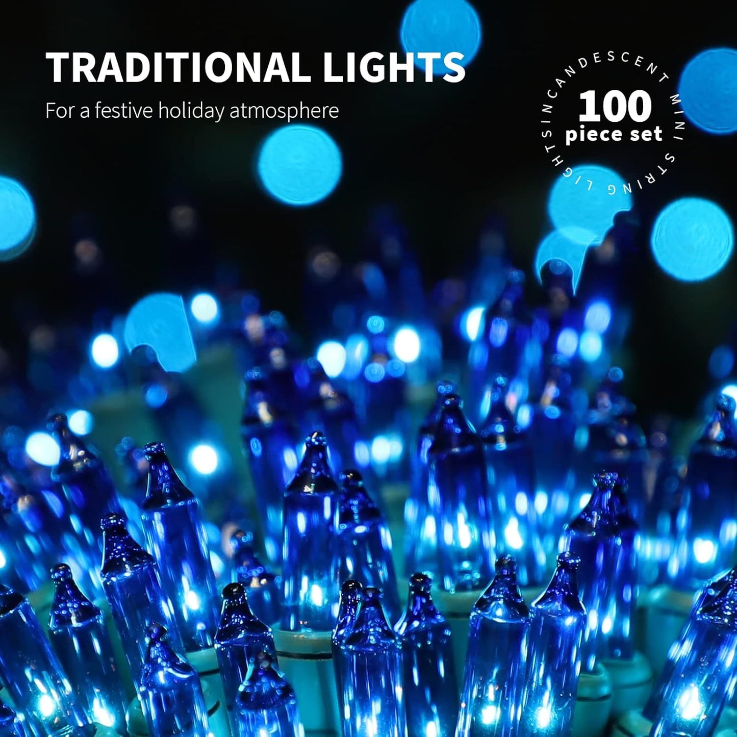 100LIGHTS BLUE Extra-Bright With End Connectors Christmas Decorative Lights 5.98m UL Certified Mini String Light Set Waterproof for Home Garden Holiday Christmas Tree Party Patio Decor Wedding