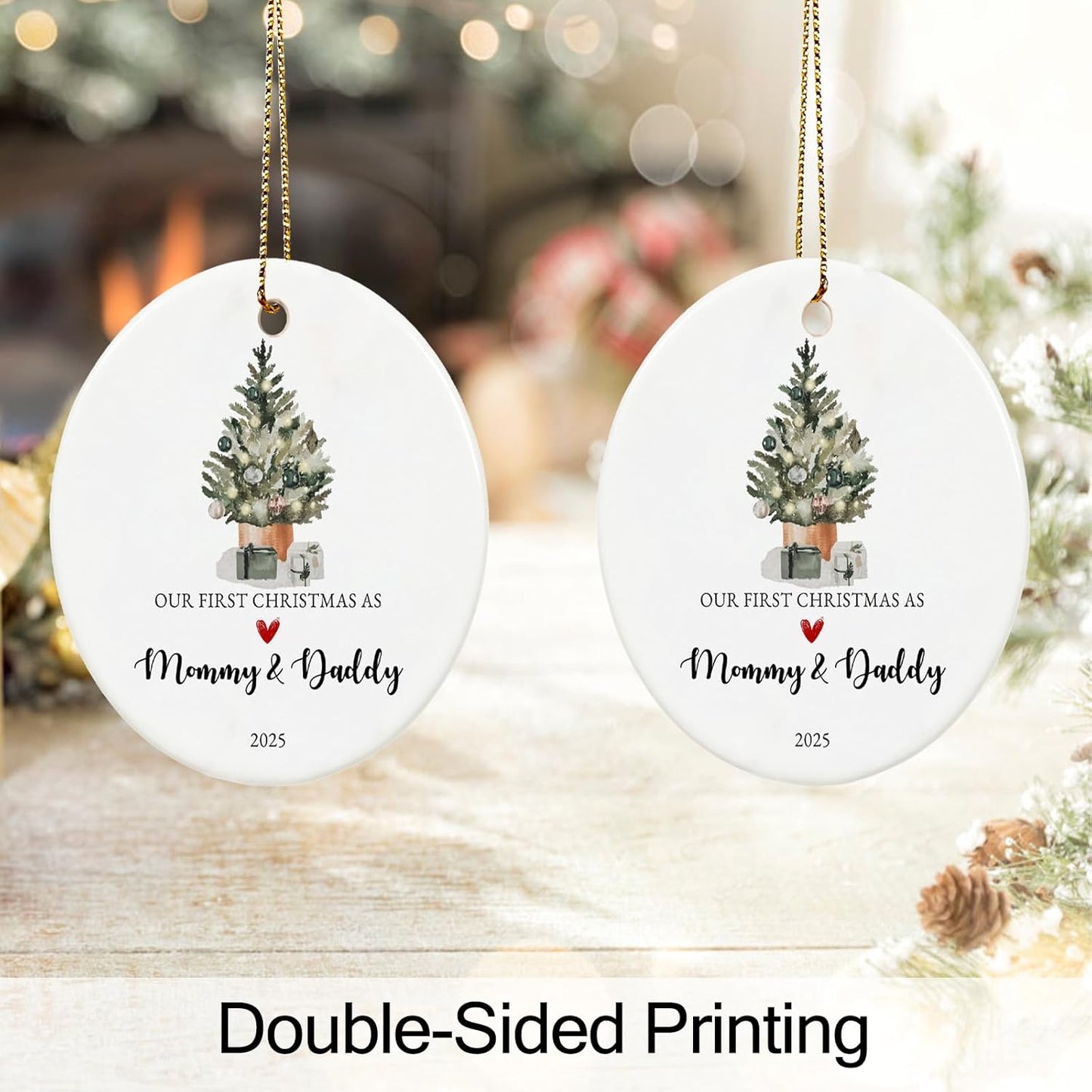 Our First Christmas as Mom and Dad Ornament 2025,New Mom and Dad Gifts 2025, Ceramic Keepsake New Parents Ornaments with Ribbon and Gift Box