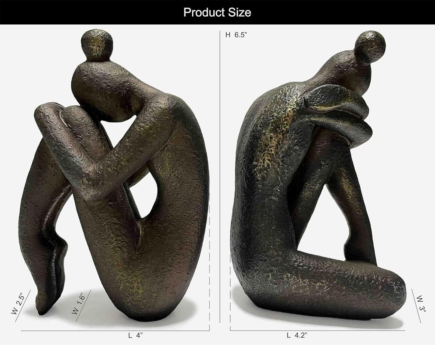 Unique Decorative Girl Thinker Bookends, Book Stopper Holder Nonskid, Book Ends for Shelves Living Room Office Home Decor, Resin, 1Pair/2Piece 6.5''