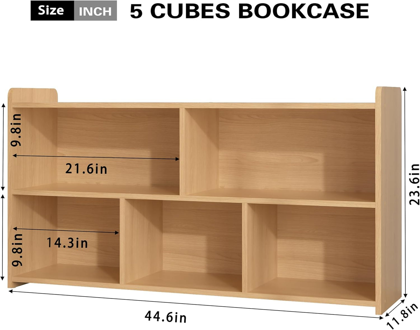 Book Shelf Set of 2, 5 Cubes Storage Organizer, Open Shelf Wooden Bookcase, Freestanding Log Bookshelf Cube Shelf for Bedroom, Living Room, Home Office