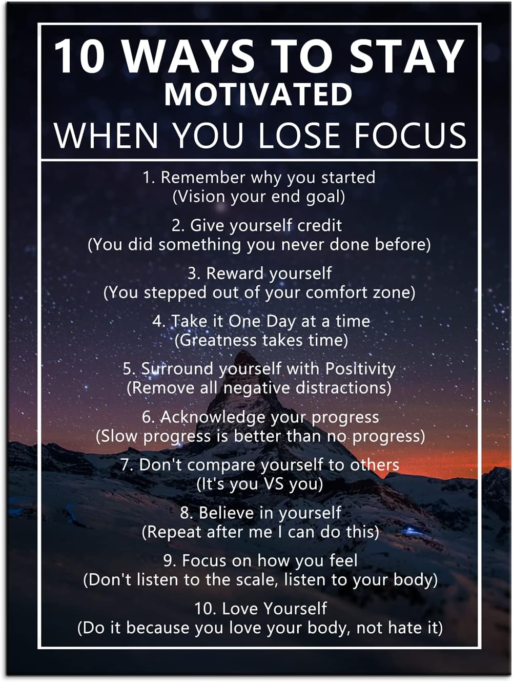 Inspirational Canvas Painting Wall Art for Office 10 Ways to Stay Motivated When You Lose Focus Motivational Wall Art Life Growth Poster Framed Artwork Prints Picture for Living Room [30''Wx 40''H]