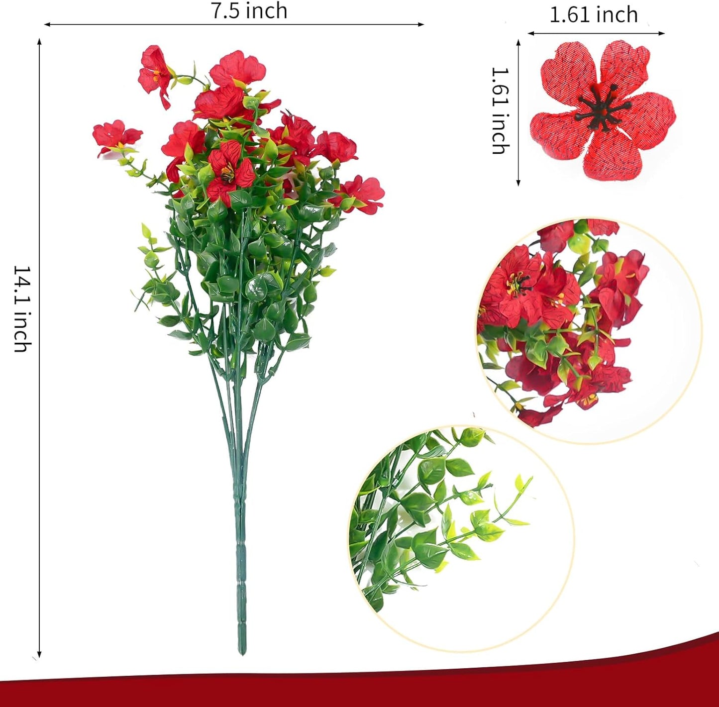 ‌20 Bundles Artificial Flowers for Outdoors‌ with 6 Faux Butterflies, UV Resistant ‌Fake Flowers‌ with Eucalyptus Leaves, ‌Artificial Plants Outdoor‌ for Patio Garden Porch Home Decor (Red)