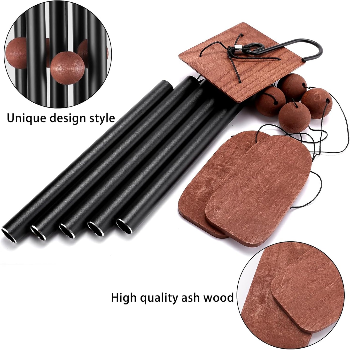 Wind Chimes for Outside Deep Tone, 36in Sympathy Wind Chimes Outdoor Clearance, Gifts for Mother's Day and Christmas, Outdoor Decor for Garden, Patio, Yard（Wood Wind Chime, Black）