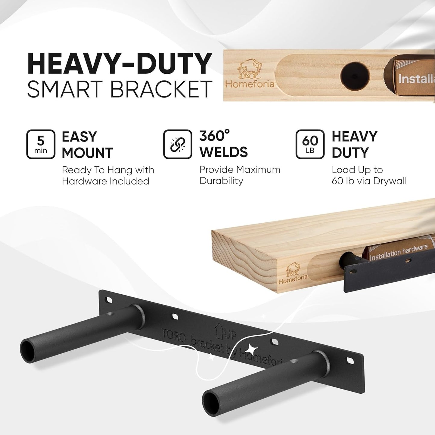 Homeforia Black Floating Shelf 18 inch, High End Solid Real Wood 18inch Bathroom Floating Shelves for Wall Mounted, Black Wooden 18in Floating Shelves, Heavy Duty Bracket, 18 X 6.5 X 1.75 in, Set of 3