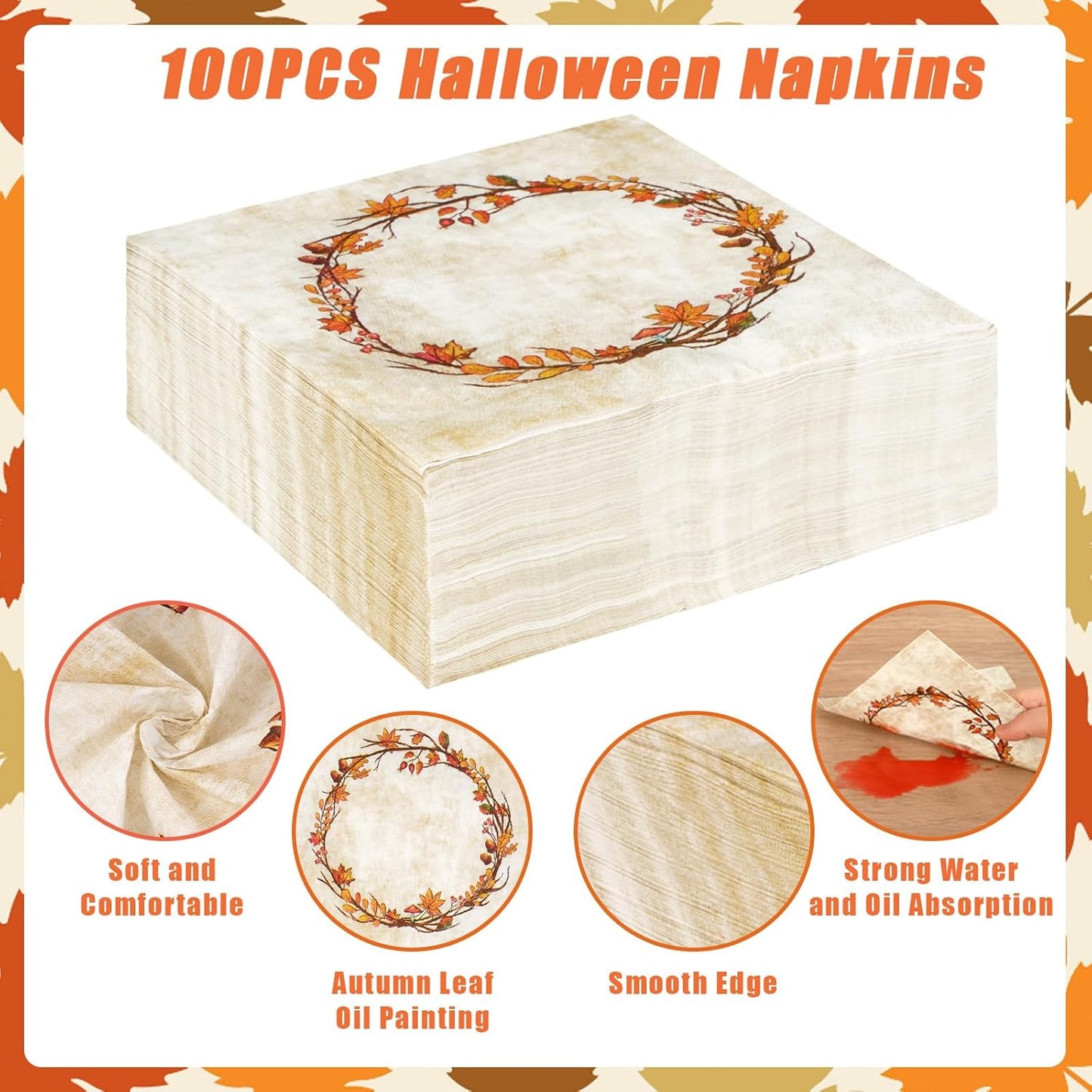 Homlouue 200 Pcs Fall Paper Plates and Napkins, Watercolor Disposable Dinnerware Set, Autumn Leaves Thanksgiving Party Supplies, Serve 50 Guests