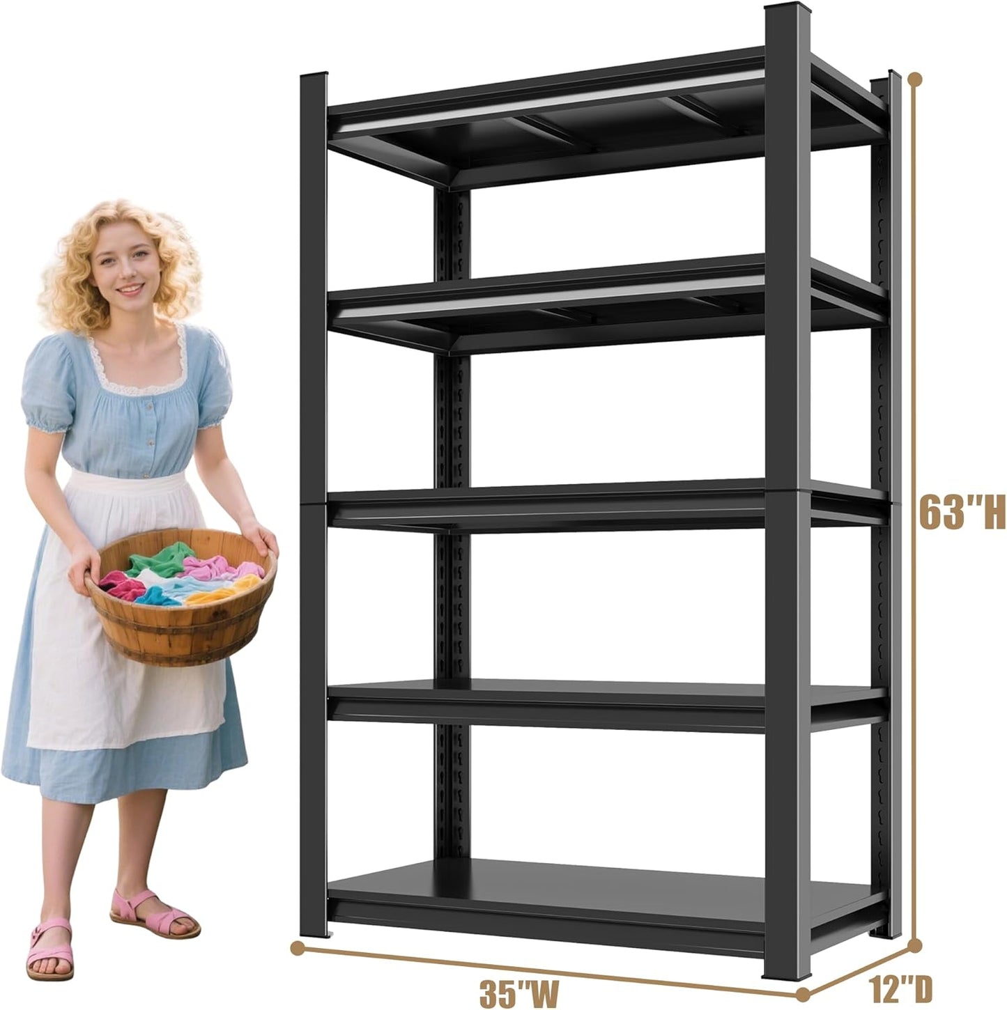 Over Washer and Dryer Shelves,4 Tiers Laundry Room Standing Shelf,Laundry Room Storage Organization,Adjustable Metal Shelving Unit,35" W x 12" D x 63" H, Black