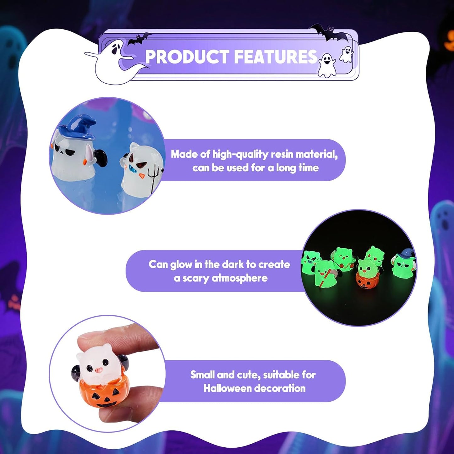 Halloween Ghost Figurine, Spooky Resin Glow in The Dark Statue, Cute Decor for Halloween Decorations Indoor, Funny Porch and Indoor Spooky Home Decor Gifts 6Pcs