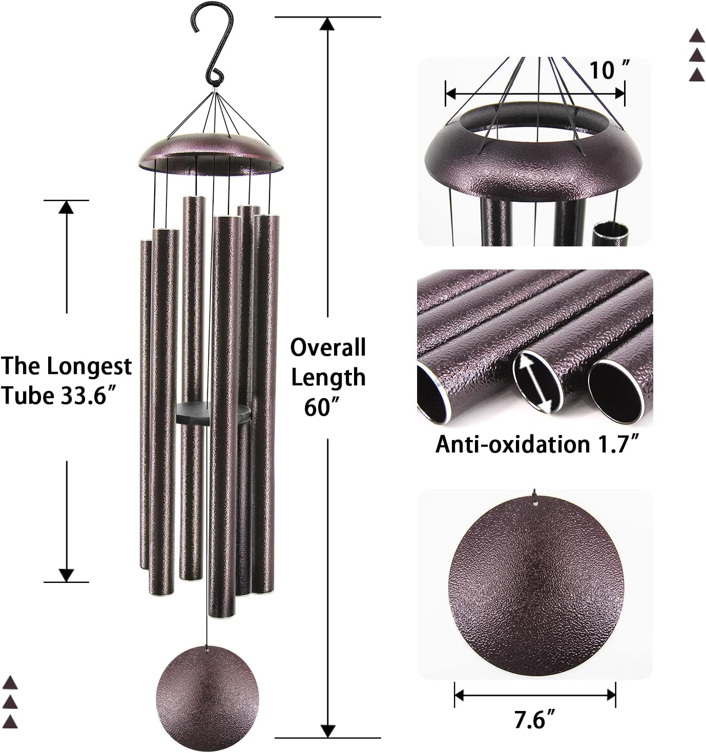 ASTARIN 60" Extra Large Outside Metal Wind Chimes with Deep Tone, Outdoor for Patio Balcony Garden Yard Decoration