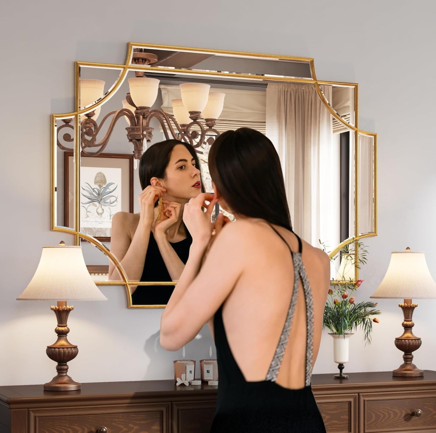 Kelly Miller Large Gold Decorative Mirror for Wall, 30"x40" Gold Bathroom Mirror Vanity Wall Mirror Rectangle Mirror Beveled for Master Bath Half Bath Living Room Bedroom Farmhouse Fireplace Hallway