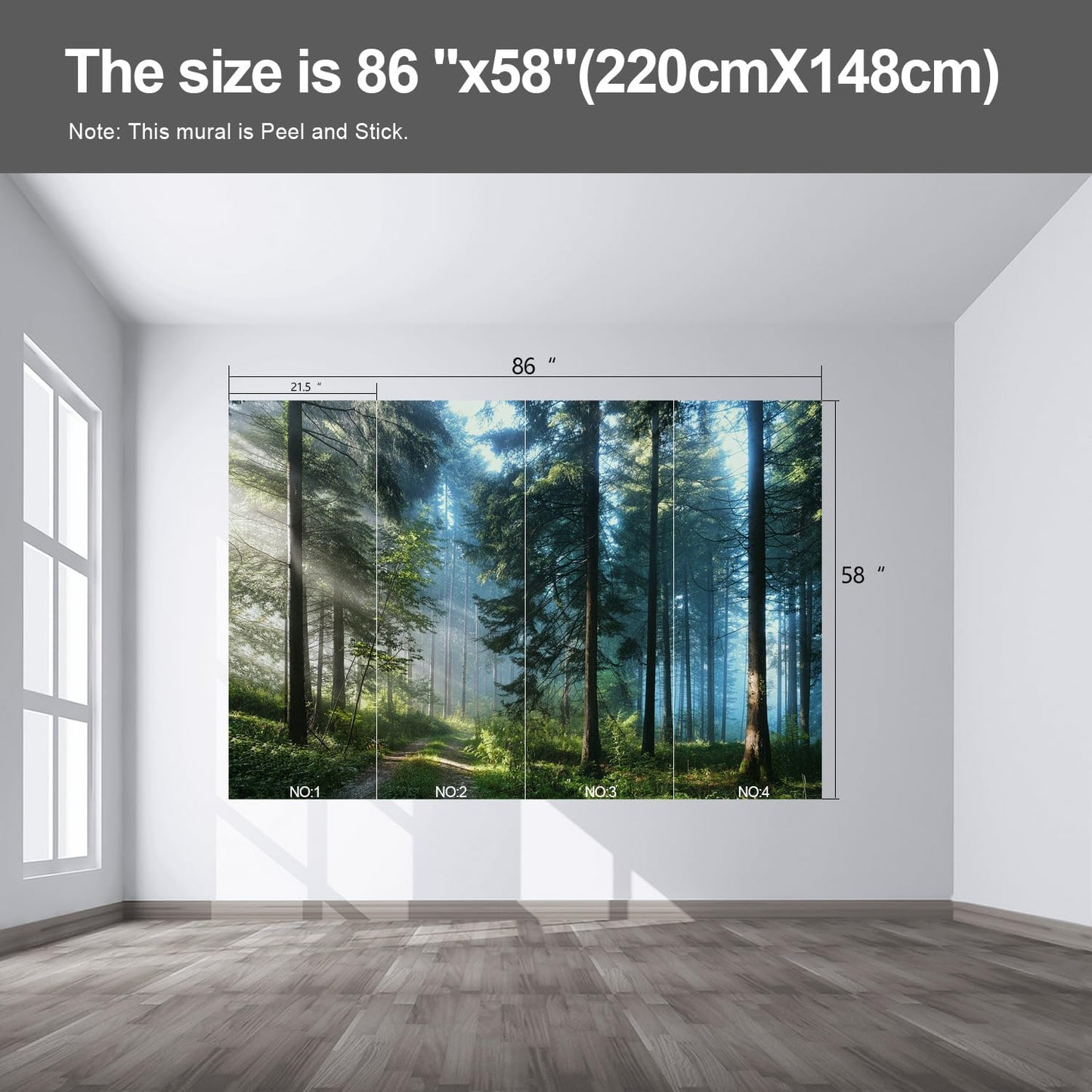 Forest Landscape Wall murals Woodland Tree Peel and Stick Wallpaper for Bedroom Living Room - 58"x86"