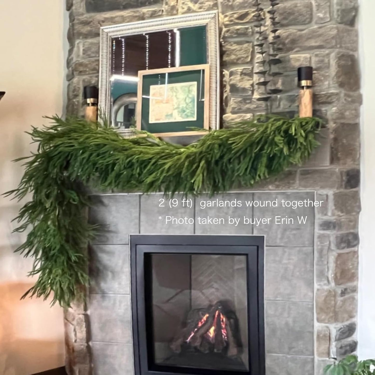 Senjie 6FT 2PCS Christmas Garlands Norfolk Pine Garland Real Touch Artificial Faux Greenery Garland for Holiday Indoor Outdoor Decor