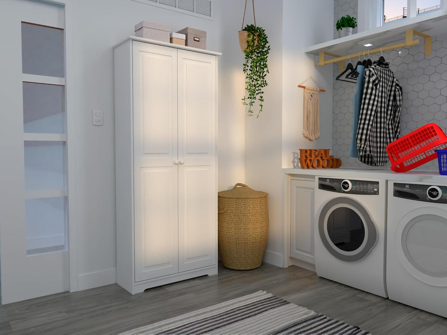 Pantry Cabinet Storage Cabinet with 2 Doors Solid Wood - Adjustable Shelves for Kitchen, Dining Room, or Utility Room Organization