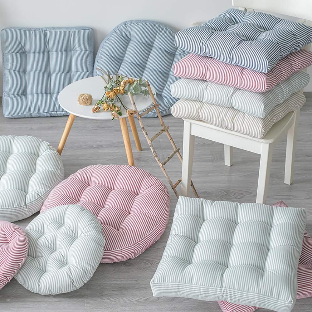 Tiita Striped Seat Cushion 2 Pack Beige Round Floor Pillows 22"x22" Chair Pad Cushions for Indoor/Outdoor Hanging Swing Chair Window Pads, Beige