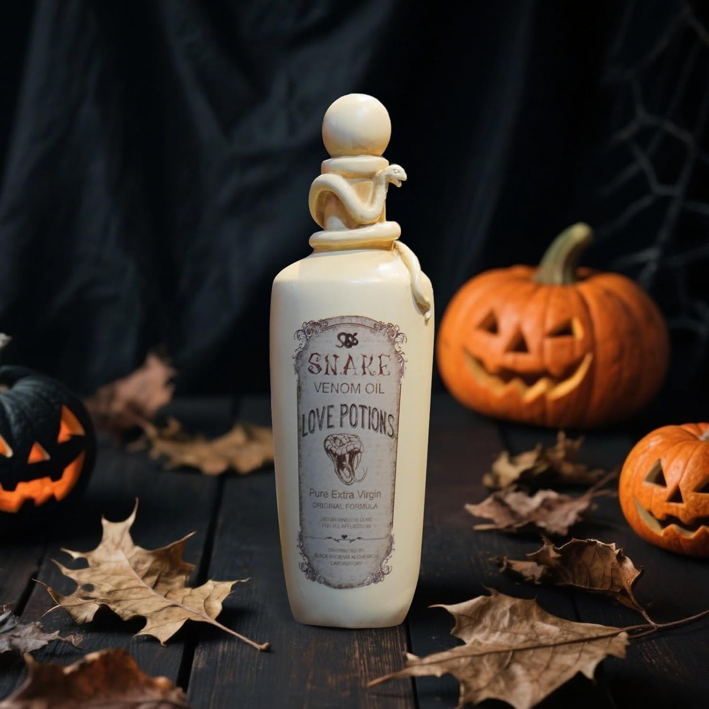 Cynkeyee Halloween Decorations Posion Bottles - Resin Snake Spooky Home Decor Halloweens Witch Potion Bottles Scary Halloween Party Decorations Indoor 3.5x3.5x10.5 Inch