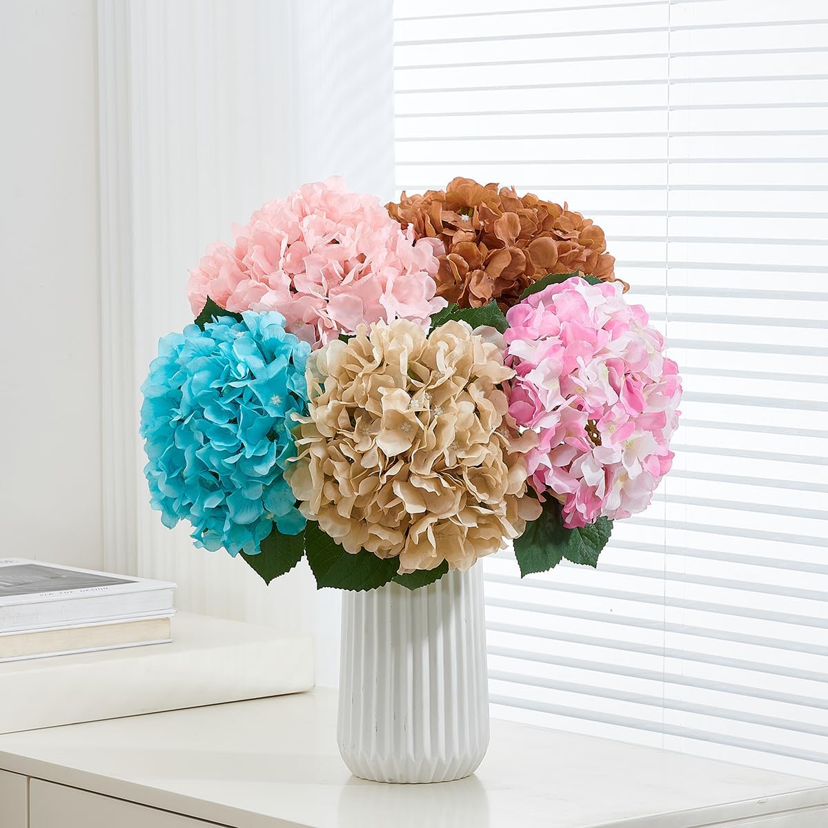 8Pcs Dusty Blue Fake Flowers Silk Hydrangea Artificial Flowers Bouquets Faux Hydrangea Stems for Home Table Centerpieces Wedding Party Decoration