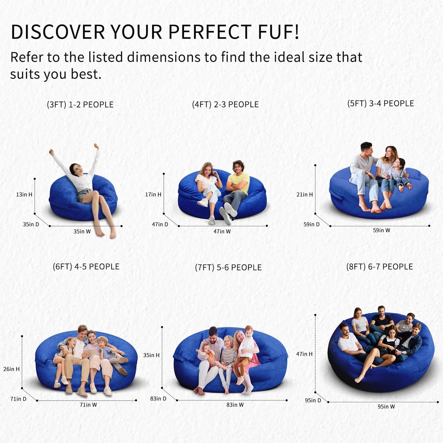 Bean Bag Chair for Adults 8FT,Soft Removable Cover for Teens/Girls Bedroom,Fluffy Giant Round Floor Beanbag Lounger Chairs (No Filler,Sapphire)