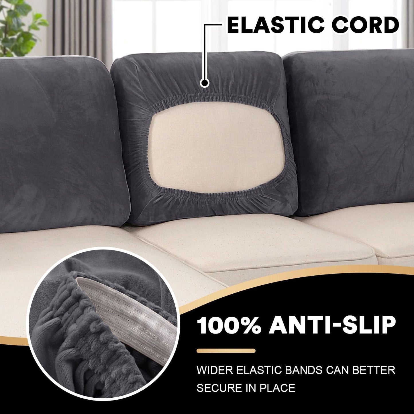 PrinceDeco Sectional Couch Covers Velvet Cushion Covers for Sectional Couch Washable Cushion Covers for Sectional Sofa Pet Friendly Sectional Sofa Slipcovers(1 Chaise Back+ 3 Sofa Back,Grey)