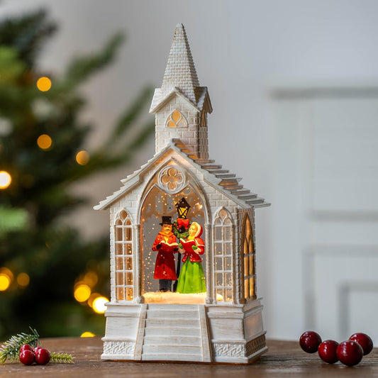 Christmas Snow Globe Lantern Musical Carolers Lighted Water Church, USB Lined/Battery Operated Lighted Lantern for Christmas Festival Decoration Gifts