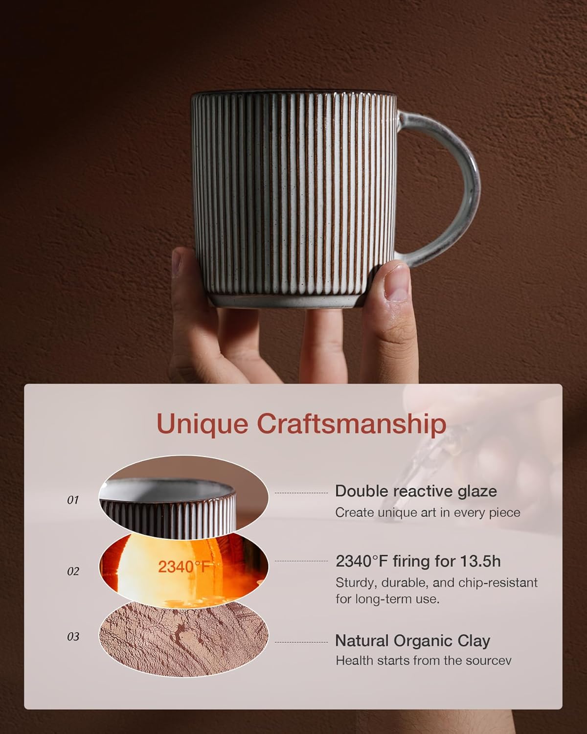 famiware Coffee Mug Set for 4, Star 12 oz Catering Mugs Cup Set with Handle for Coffee, Tea, Cocoa, Milk - Ceramic Stoneware Drinkware Set, Smoky Blue