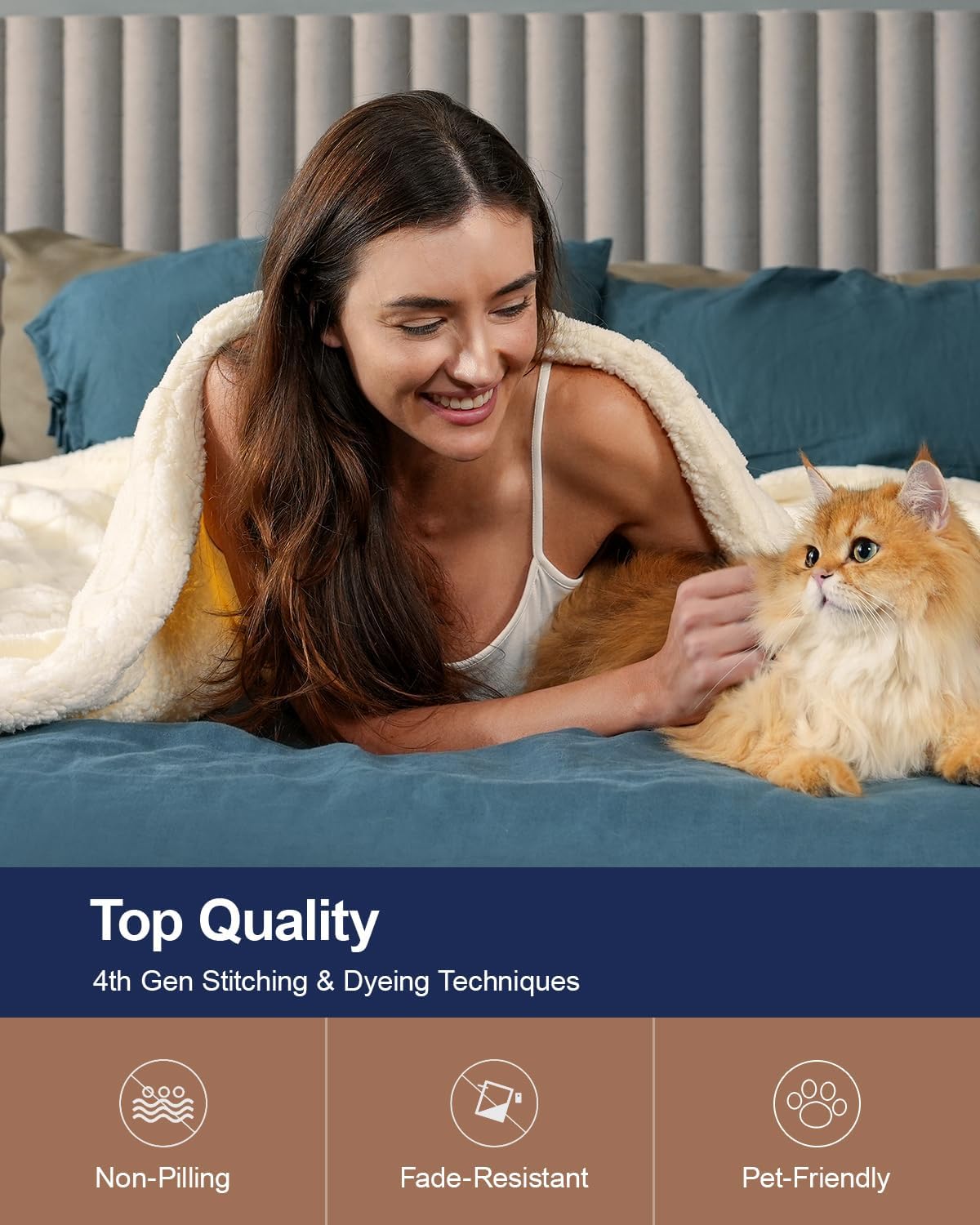 Pawque Super Soft Cozy Throw Blanket King Size for Couch Bed, Fluffy Sherpa Fleece Reversible Thick Warm Fuzzy Blanket for All-Season, 3D Checkered Jacquard Decorative Blankets, Cream White, 108"x90"