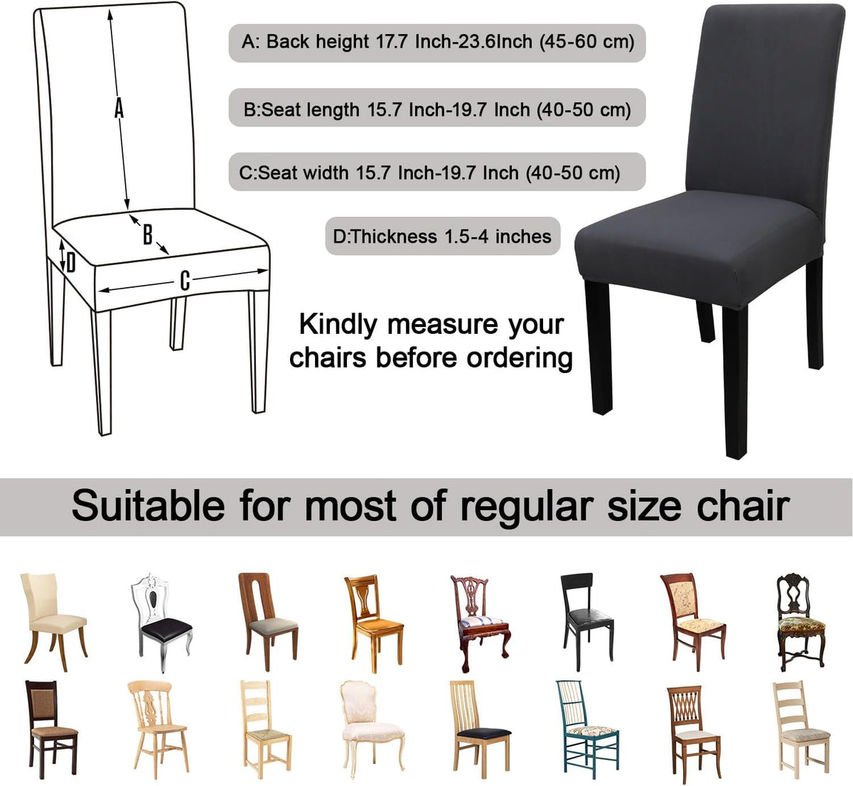 JQinHome Dining Chair Covers Dining Room Chair Slipcovers,High Stretch Removable Washable Parsons Chair Slipcover for Home Party Hotel Wedding Ceremony (Grey)