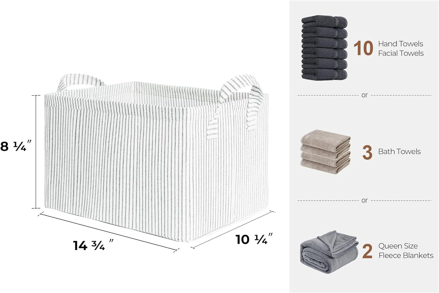 StorageWorks Storage Bins, Fabric Storage Bins for Shelves, Storage Baskets with Metal Frame, Closet Baskets and Bins with Handles, Gray and White Stripes, 2-Pack