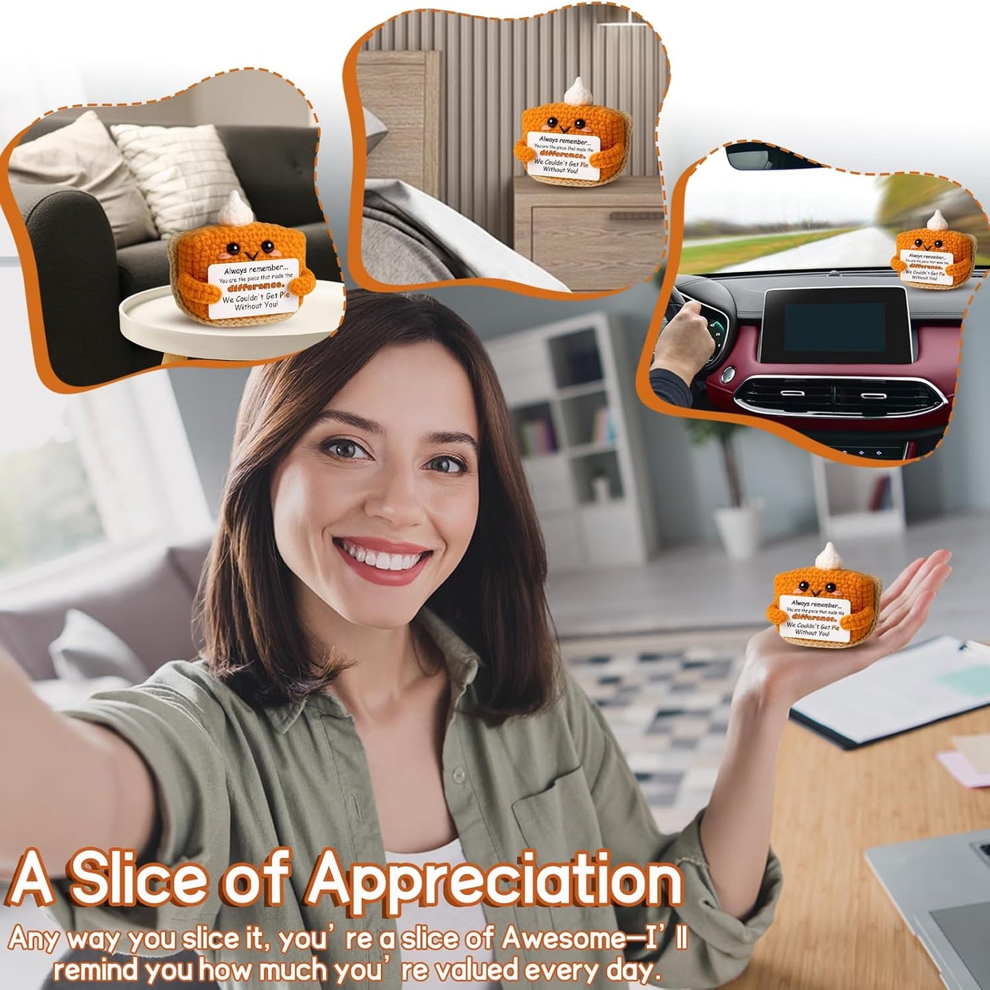 Crochet Appreciation Pumpkin Pie - Farewell Gifts for Coworkers, Bosses, Employees, Volunteers, Teachers, Mini Fall Office Decor for Leaving, Going Away, New Beginning, Retirement, Thank You