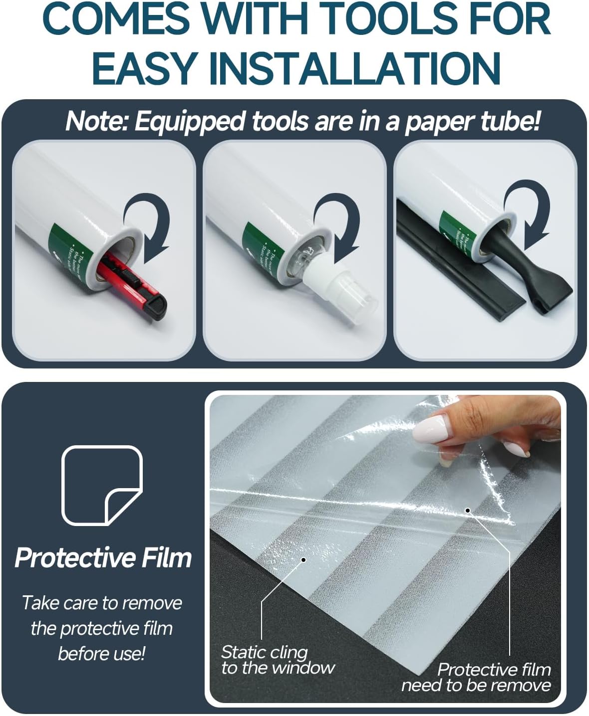 Window Privacy Film with Installation Tools, Blinds Pattern, Static Cling, Anti UV, Heat Control, Ideal for Home Shower Office Glass Door (Blinds Pattern, 17.5X78.7Inch)