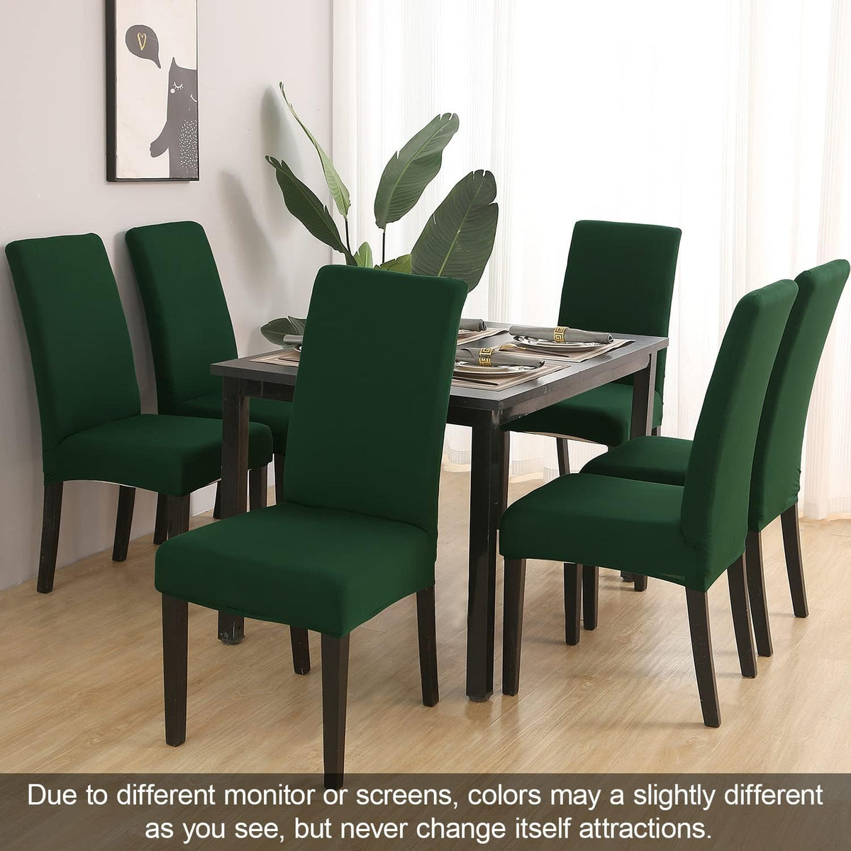 JQinHome Chair Covers for Dining Chairs, High Stretch Removable Washable Chair Protector Cover Set of 2, Chair Slipcovers for Dining Room, Kitchen,Home Party,Wedding Ceremony(Hunter Green, 2PC)