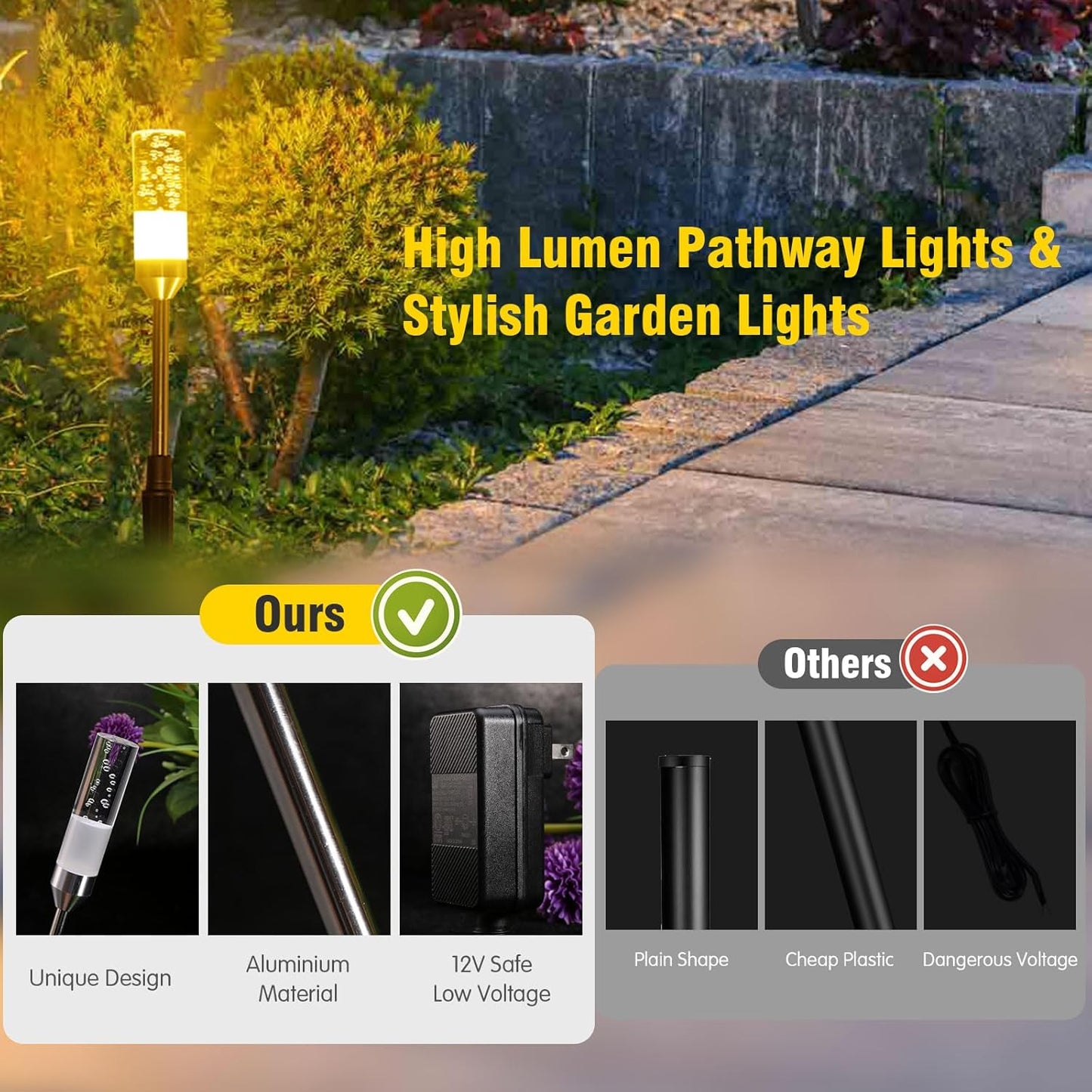 LED Pathway Lights, 4.8W 12V AC/DC Low Voltage Path Lights, 570 Lumen 6 Pack Extendable Outdoor Landscape Lighting IP65 Waterproof Garden Lights for Yard Walkway Driveway, 2700K