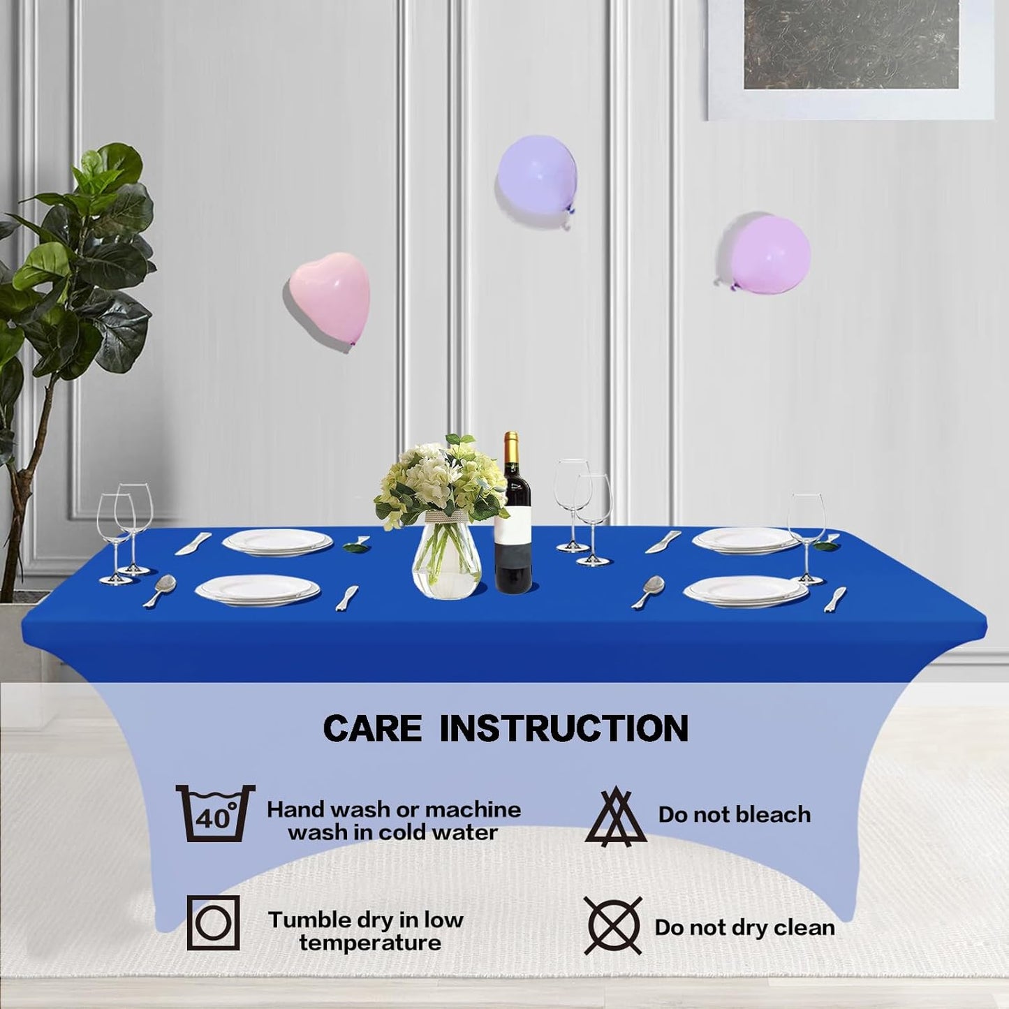 IVAPUPU 4FT Table Cloth for Rectangular Fitted Events Stretch Royal Blue Table Covers Washable Cover Spandex Tablecloth Protector for Party, Wedding, Cocktail, Banquet, Festival