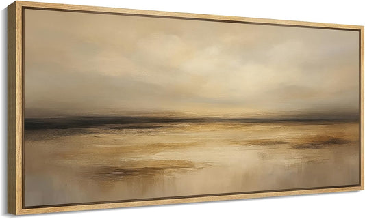 MUDECOR Extra Larg Framed Canvas Print Wall Art Golden Sunset Horizon Abstract Modern Neutral Illustrations Decorative Colorful for Bedroom - 60"x30"