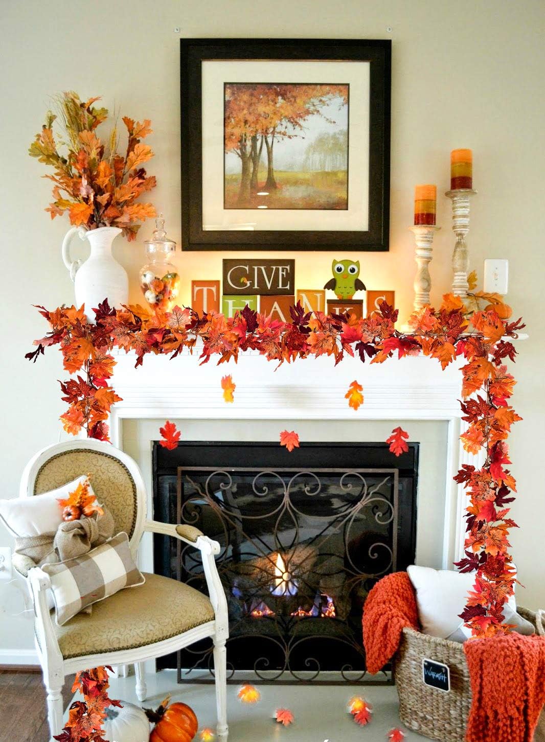 2 Pack Fall Maple Leaf Garland Artificial Maple Garland, Autumn Hanging Fall Leave Vines for Indoor Outdoor Wedding Thanksgiving Dinner Party Decor