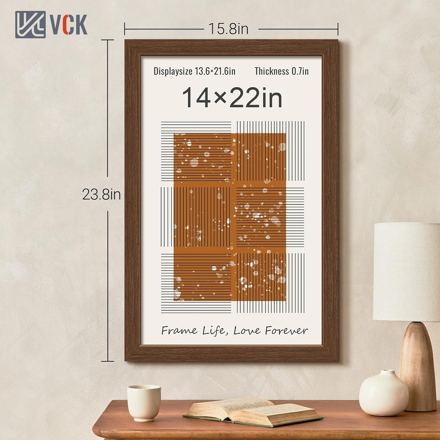 VCK 14x22 Frame Set of 3 - Brown, Wood Picture Frame with Exclusive Wood Grain, Wall Gallery Frame